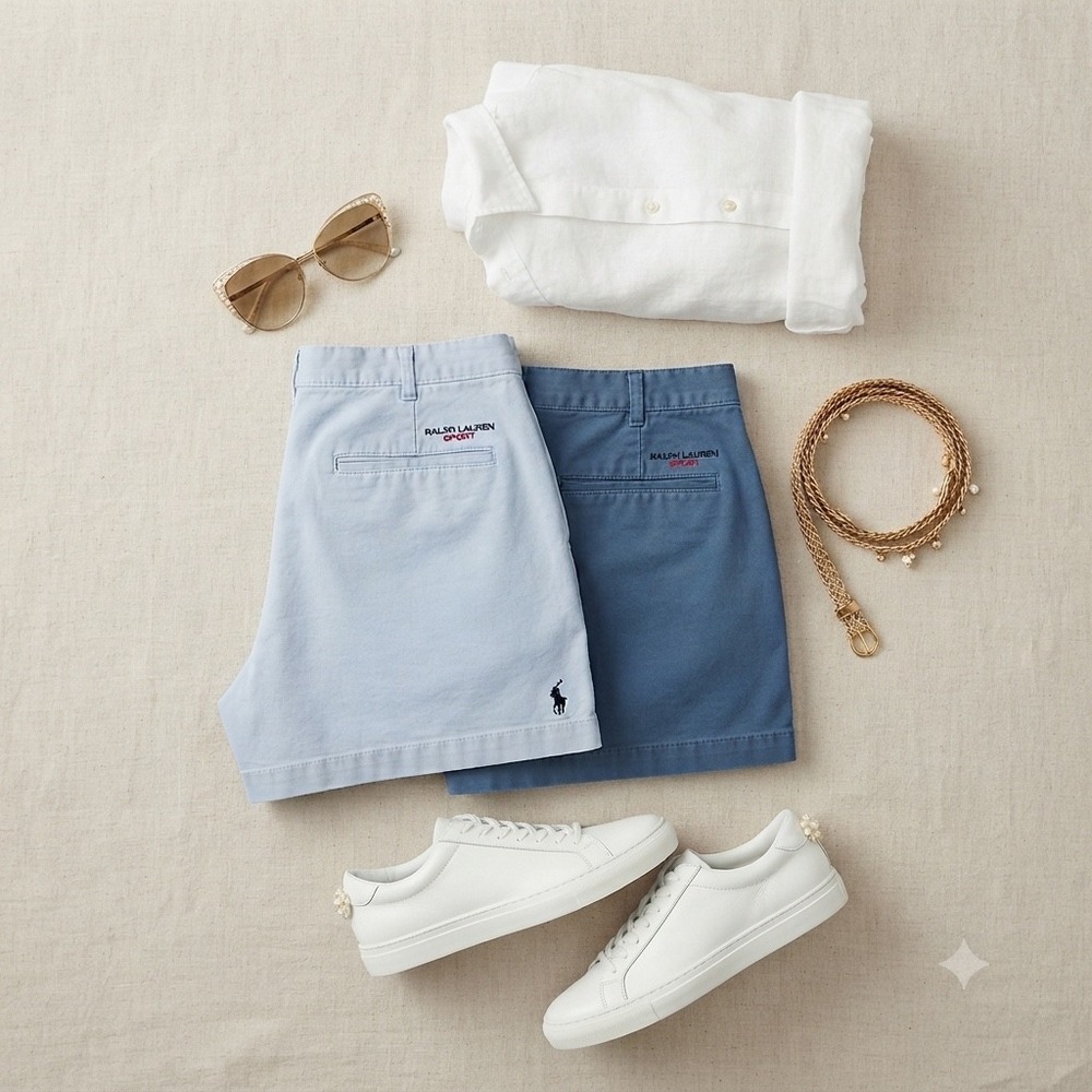 Ralph Lauren Sport Chino Shorts Womens 10 Blue Cotton Twill Bundle Preppy Coast